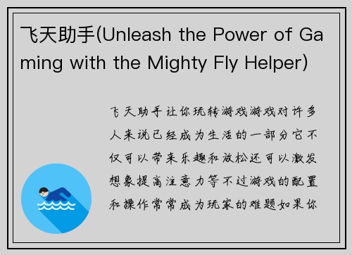 飞天助手(Unleash the Power of Gaming with the Mighty Fly Helper)